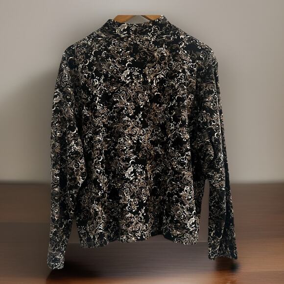 Karen Scott Black Tan Print Mock Neck Long Sleeve Plus Size 2XL Professional - Picture 5 of 6